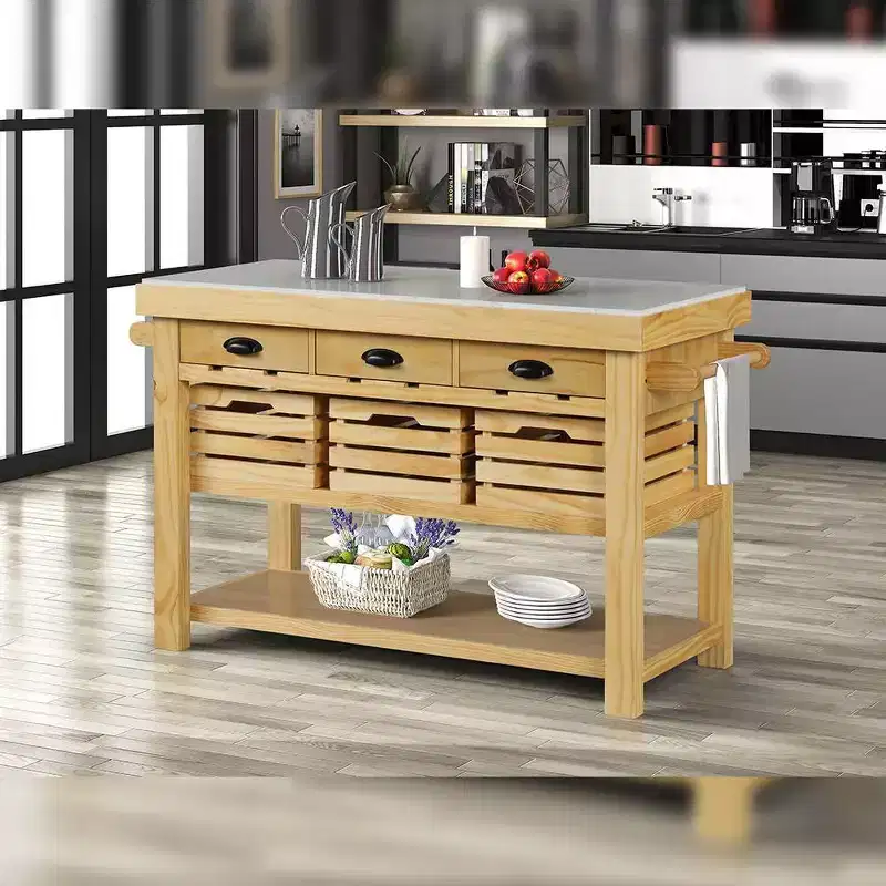 Acme Furniture Grovaam Kitchen Island Marble Top/Natural Finish