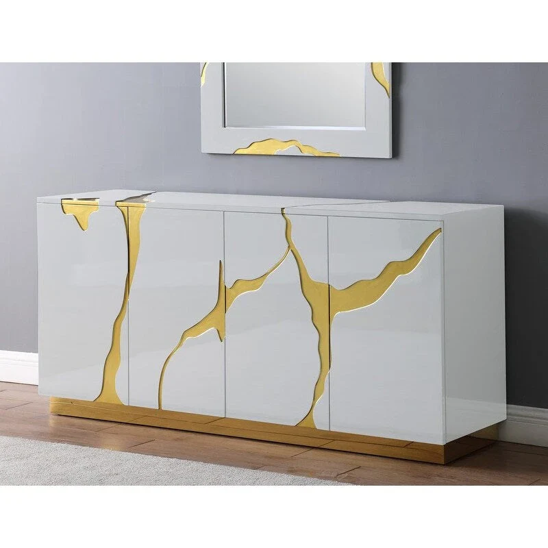 Grey / Navy / White / Black & Gold | Glam 4-Door Lacquer Sideboard