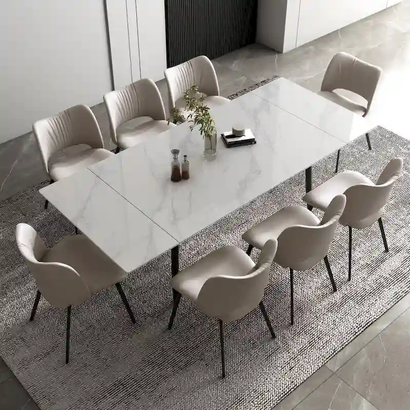 7 Piece 62.9 inch to 94.4 inch Extendable Dining Table Set with Sintered Stone Top 6 Chairs