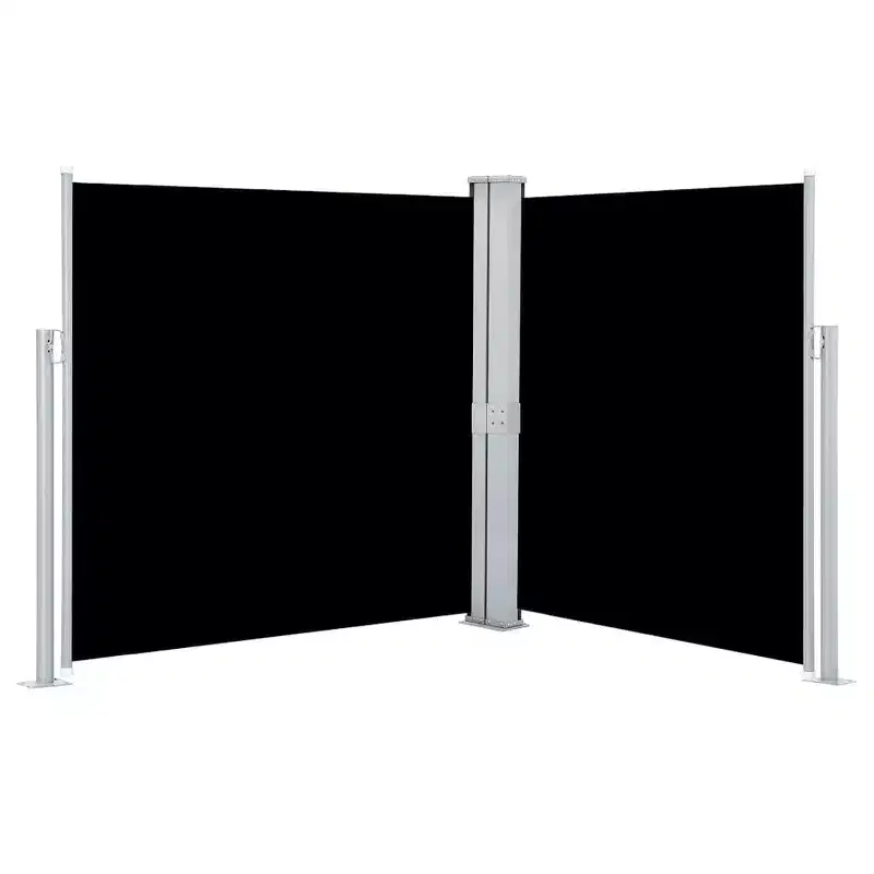 vidaXL Side Awning Black fabric, Grey frame Polyester, Powder-Coated Steel