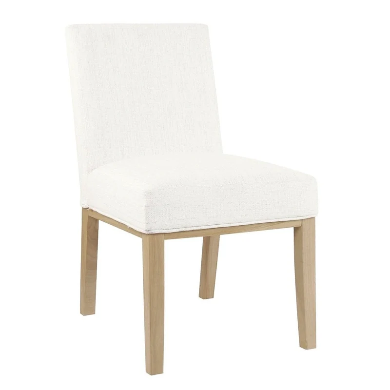 Modern Dining Chair White Woven Fabric Natural Wood Legs 19W x 23.5D x 33H Stain-Resistant Medium Firm Cushion Kitchen Seating Single Pack