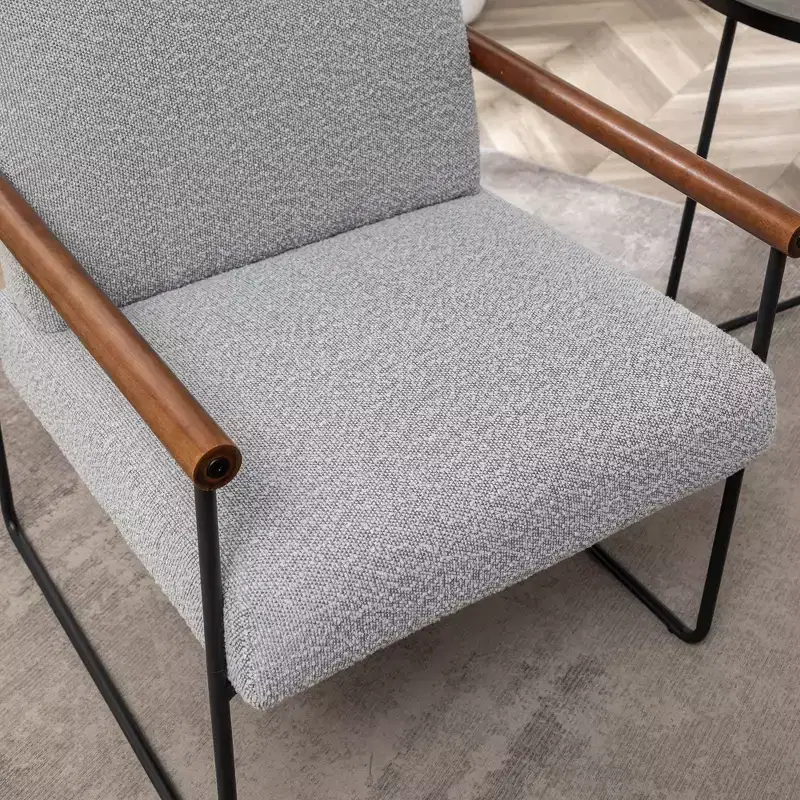 TUYOHW Modern Accent Chair with Boucle Upholstered Comfy Chair with Curved Wood Armrests Minimalist Single Comfy Chairs for Living Room, Bedroom