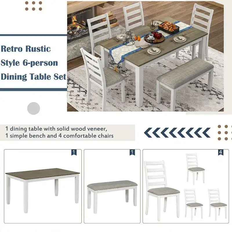 6-Piece Dining Room Table Set with 4 Chairs & a Bench