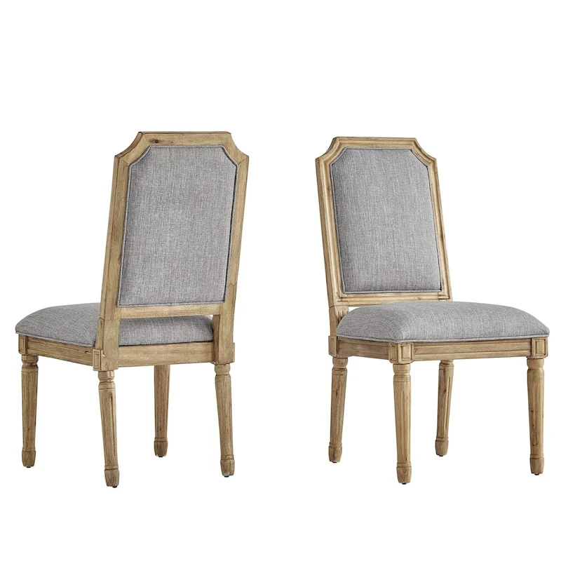 Arched-Back Linen and Solid Wood Dining Chairs (Set of 2)