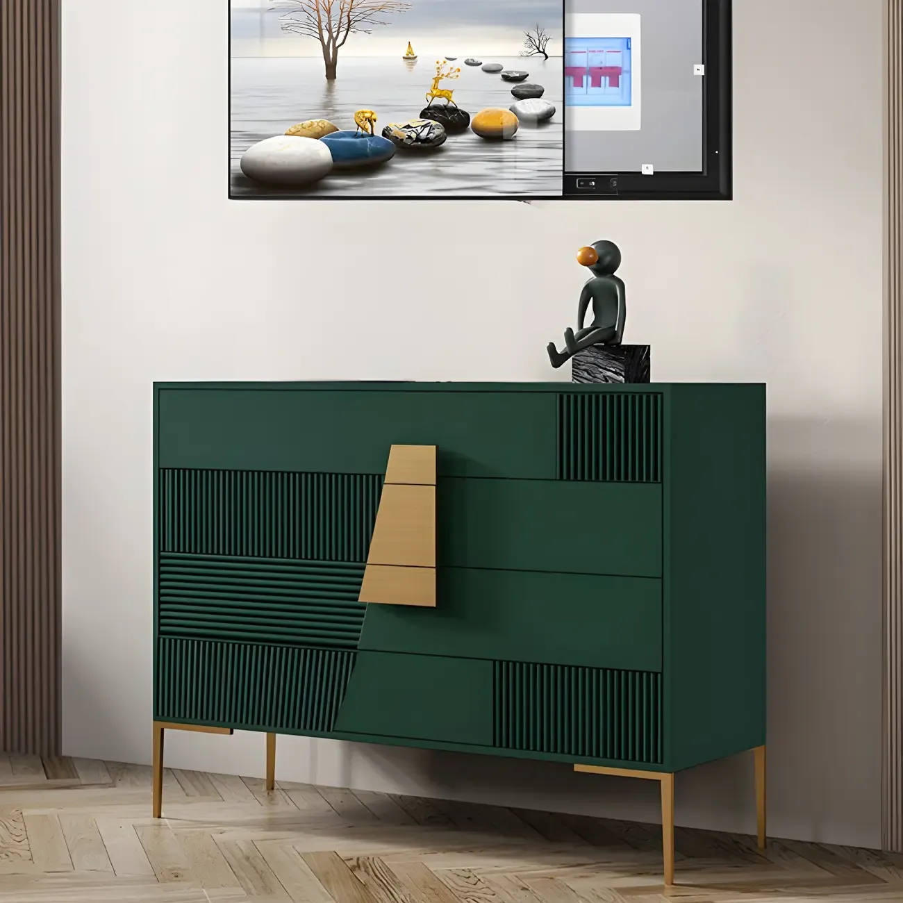 Elegant Wooden Sideboard with Drawers in Green/Grey