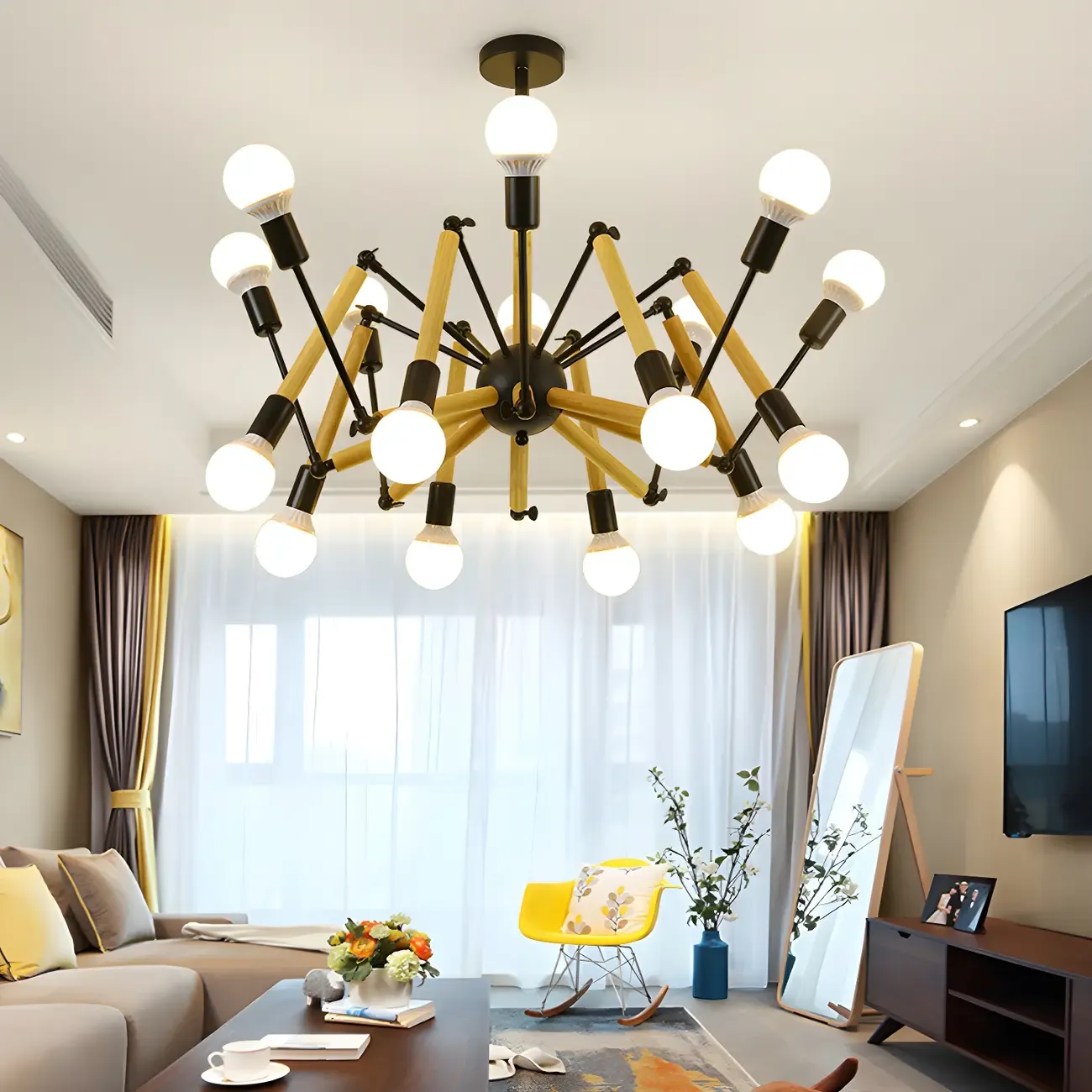 Modern Multi-Light Metal Adjustable Downrod Sputnik Chandelier