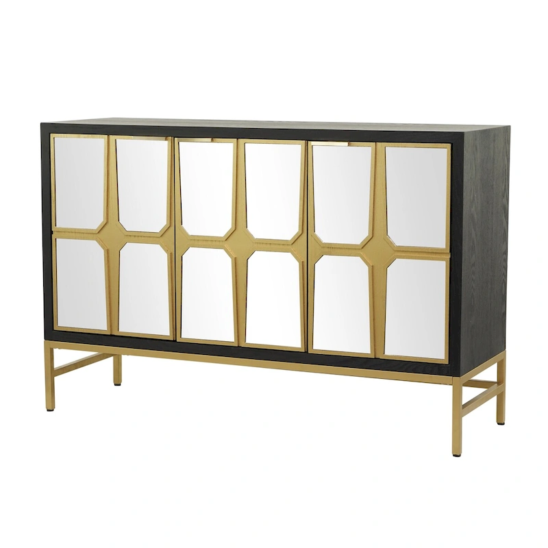 Wooden Room Cabinet with Mirrored Front - Gold or Black - Roche River Decor
