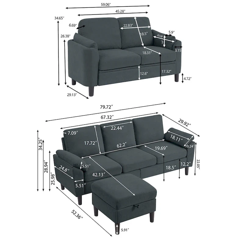 3 Piece Living Room Sets