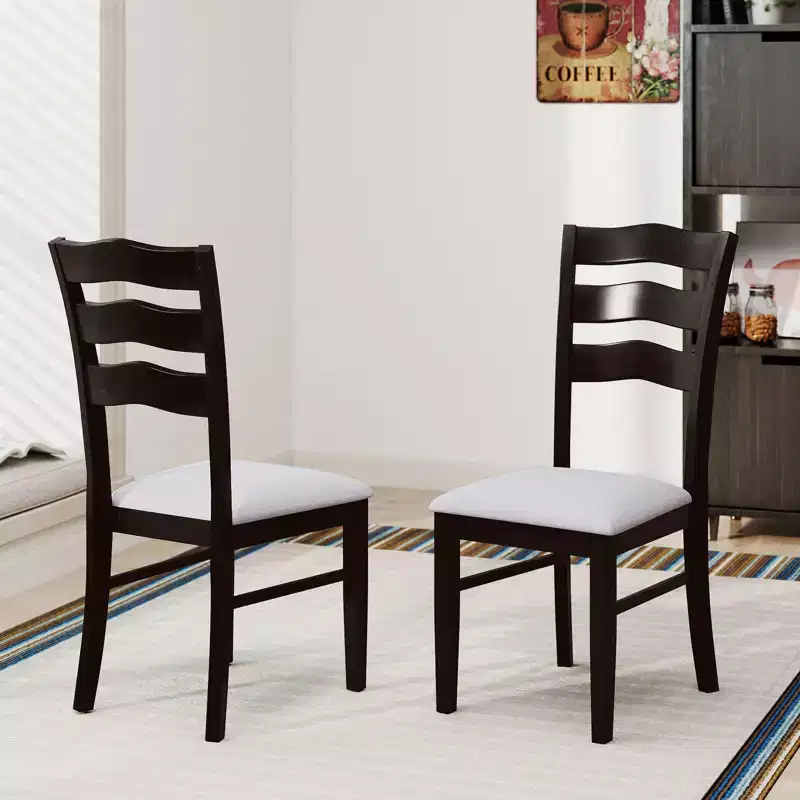 Costway Dining Chairs Set of 2 Fabric Rubber Wood Legs Padded Seat Wavy Backrest Armless
