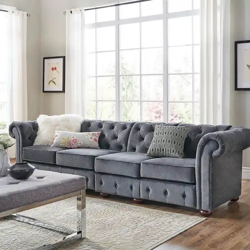 Grey Button-Tufted Chesterfield Sofa - 4/5/6 Seater