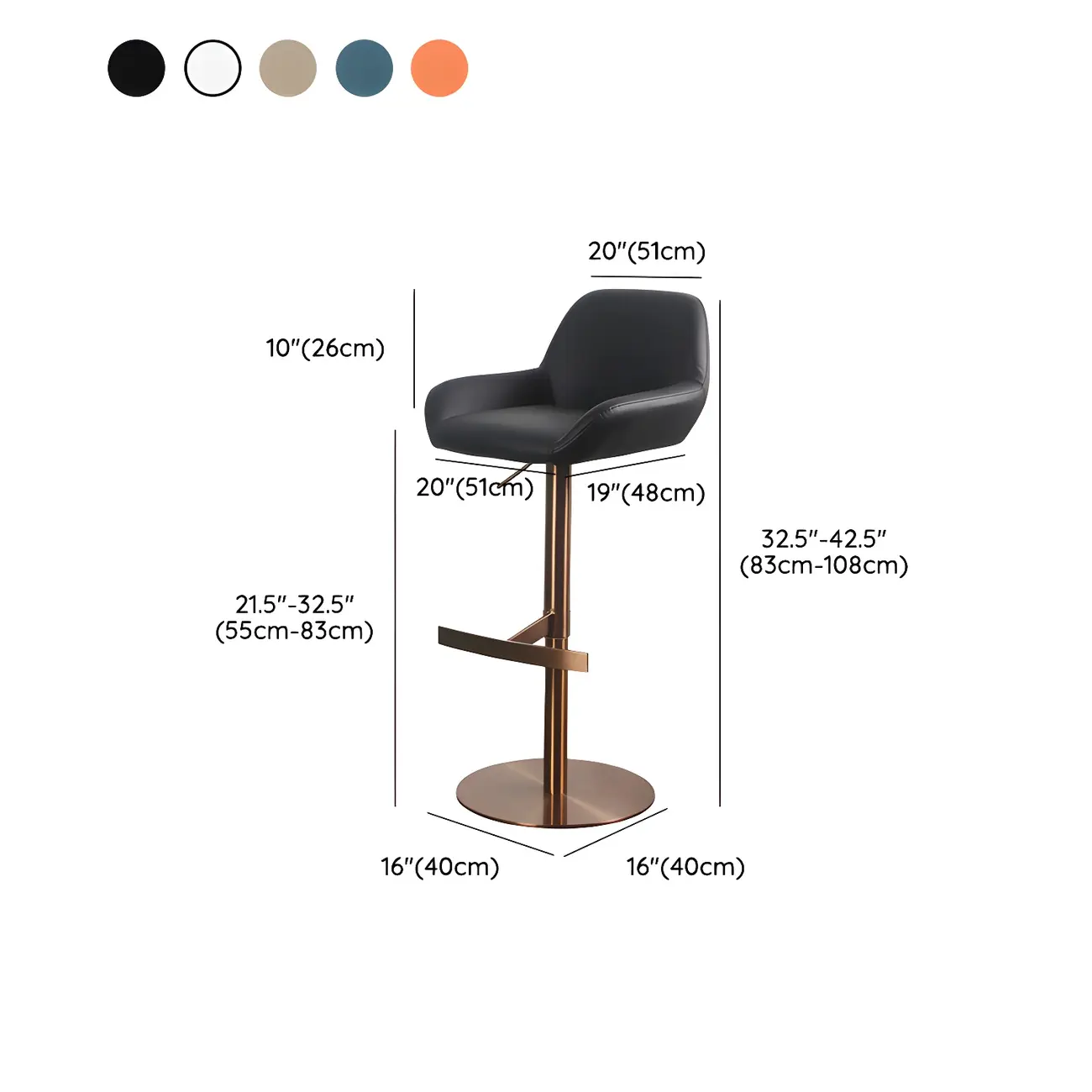 Glossy Metal Bucket Swivel Adjustable Bar Stools