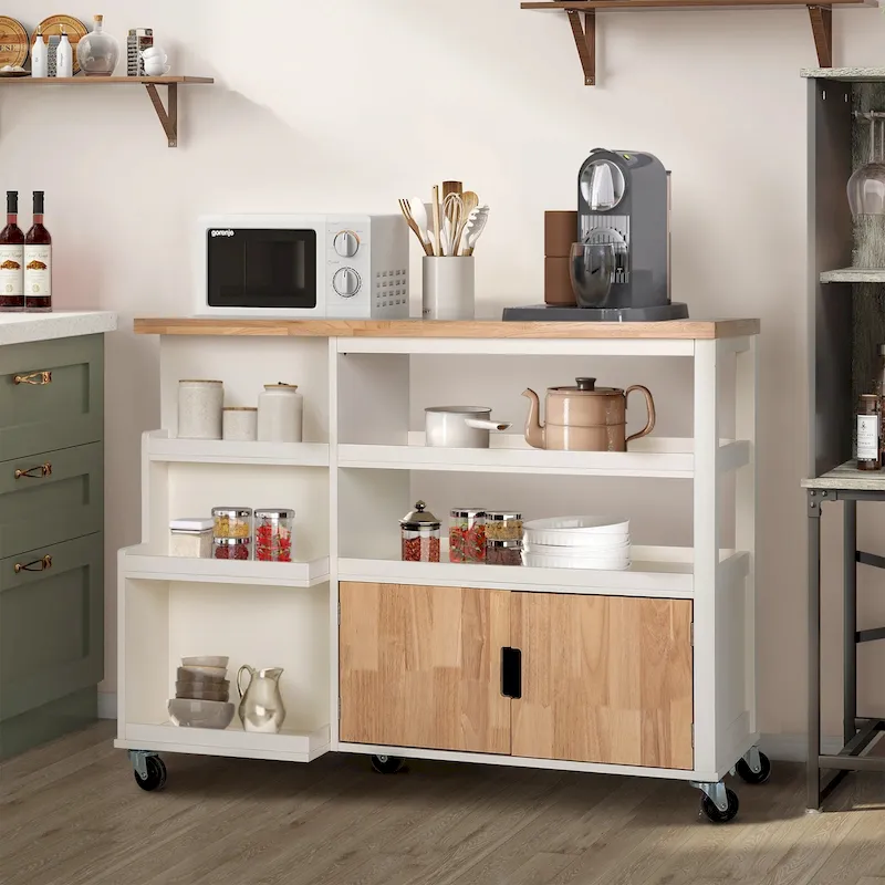 Kitchen Island Cart with Drawers and Open Shelves