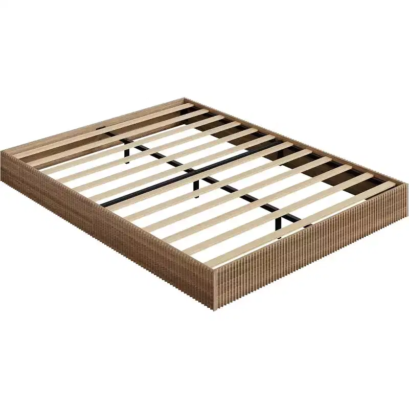 Wooden Platform Bed Frame with Fluted Design, Integrated Storage Box, No Box Spring Needed, Noise Free