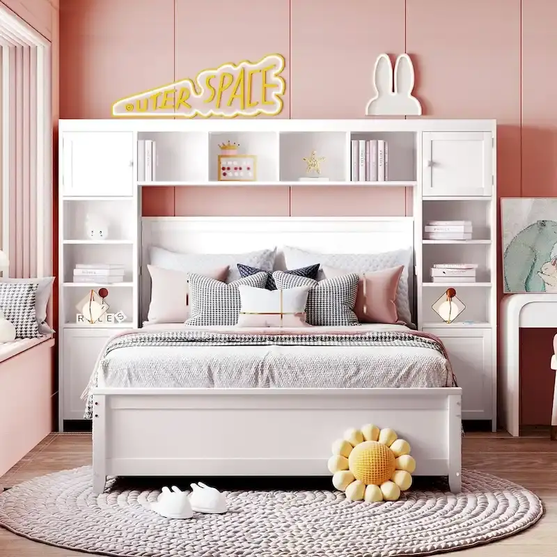 White / Grey / Espresso Full Size Wooden Storage Bed with Cabinet & Shelf – For 2 People