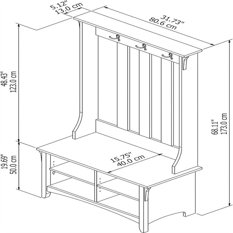 Bush Business Furniture Salinas Hall Tree with Shoe Bench - 15.75 D x 31.73 W x 68.11 H