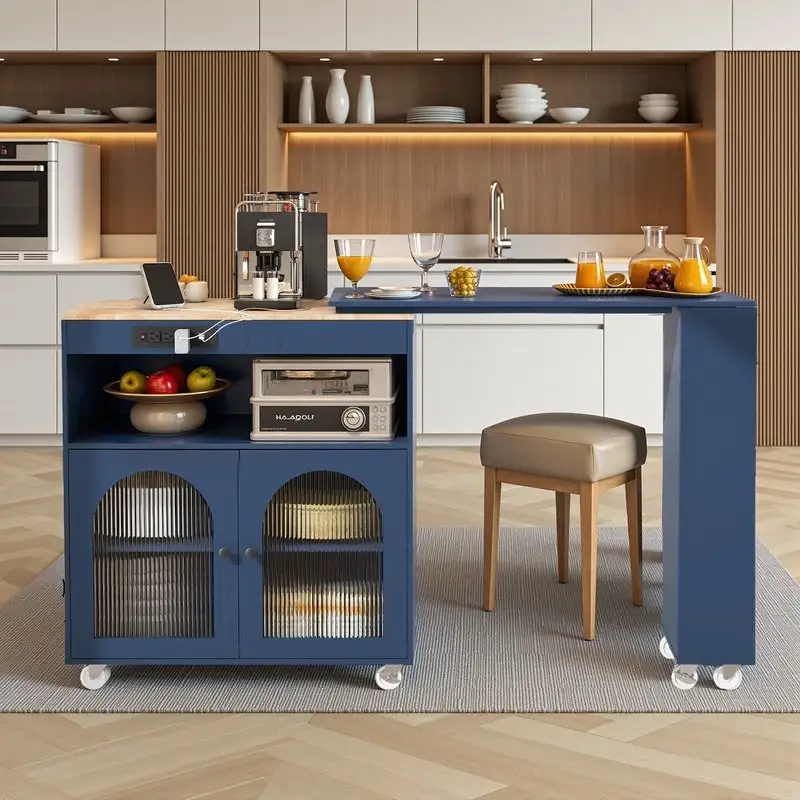 Randy Rolling Kitchen Island With Extended Table