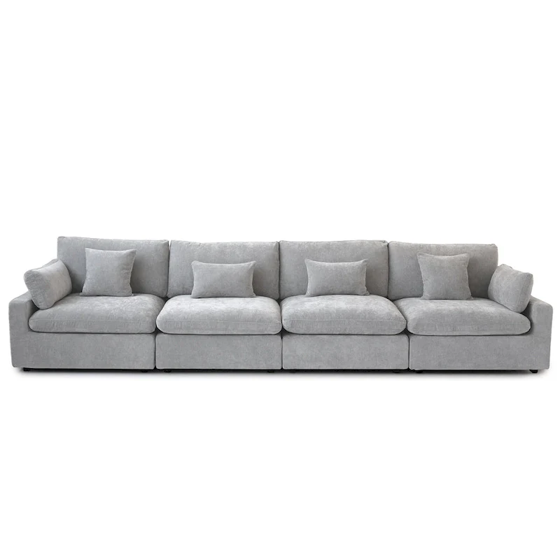 Classic Modern Linen Sectional Modular Sofa 4-Seater Down Filled Cloud Couch with Cushions