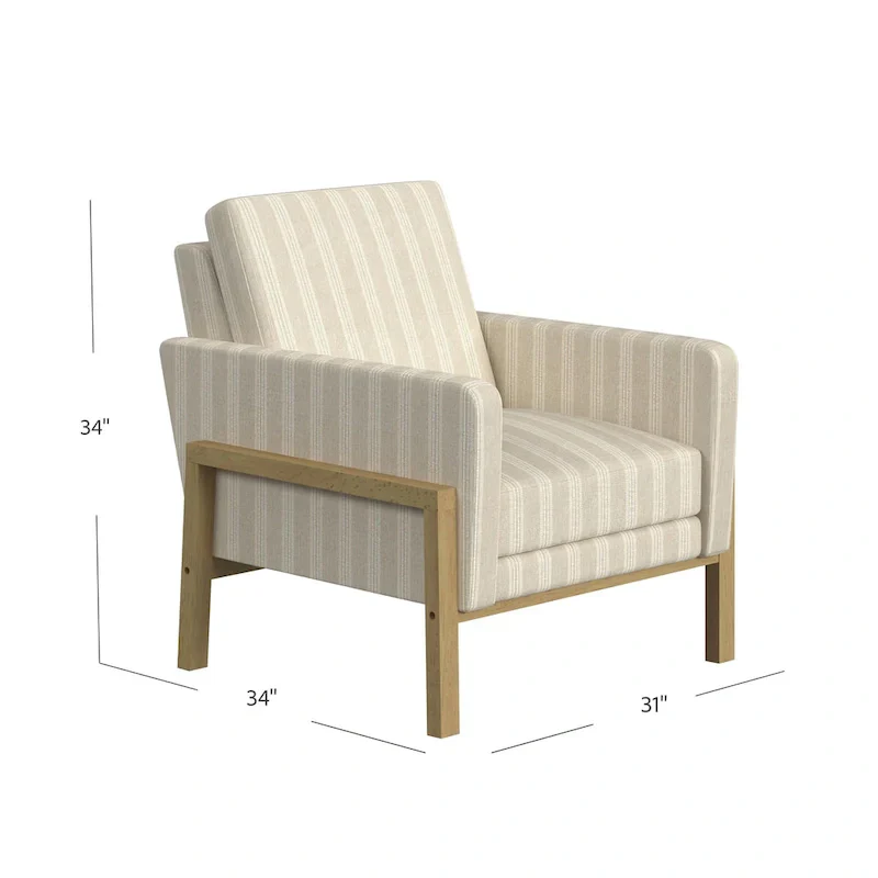 Wood Frame Accent Chair - Cream Boucle - Single Seater