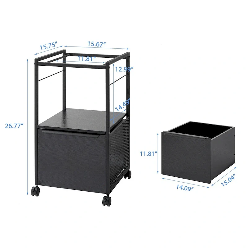 Black/White Mobile File Cabinet & Printer Stand with Drawer