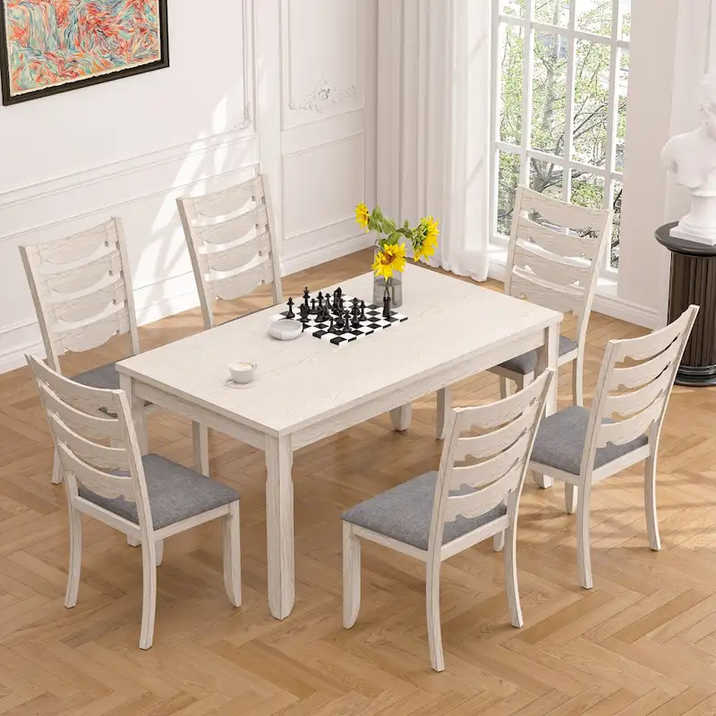 VECELO Grey Solid Wood Dining Table, Kitchen Table with Square Legs, Farmhouse Dining Table