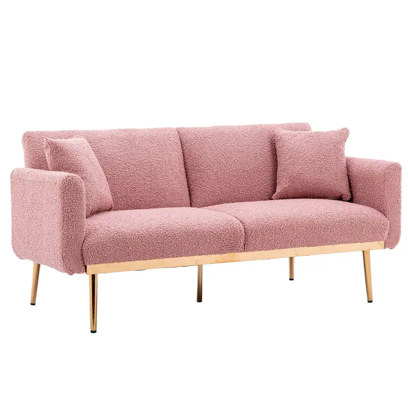 Teddy Fabric Upholstered Tufted Loveseats Sleeper Sofa With Rose Golden Legs