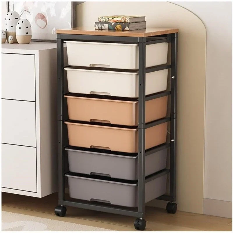 6-Drawer Rolling Storage Cart, Black/White/Brown – Single User