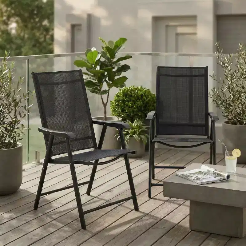 GDFStudio Dalton Outdoor Steel and Mesh Armrest Folding Chair (Set of 2)