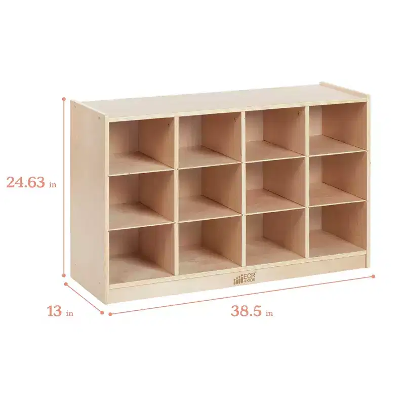 ECR4Kids 12 Cubby Mobile Tray Cabinet and 15 Scoop Front Bins, 3x4, Kids Furniture