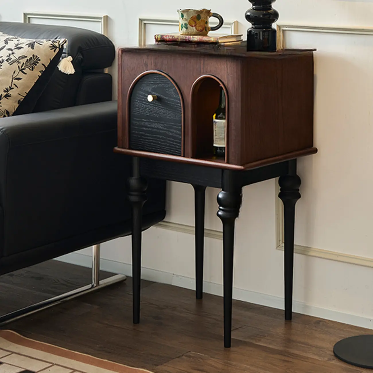 Tall Traditional Brown Wooden Rectangular Side Table