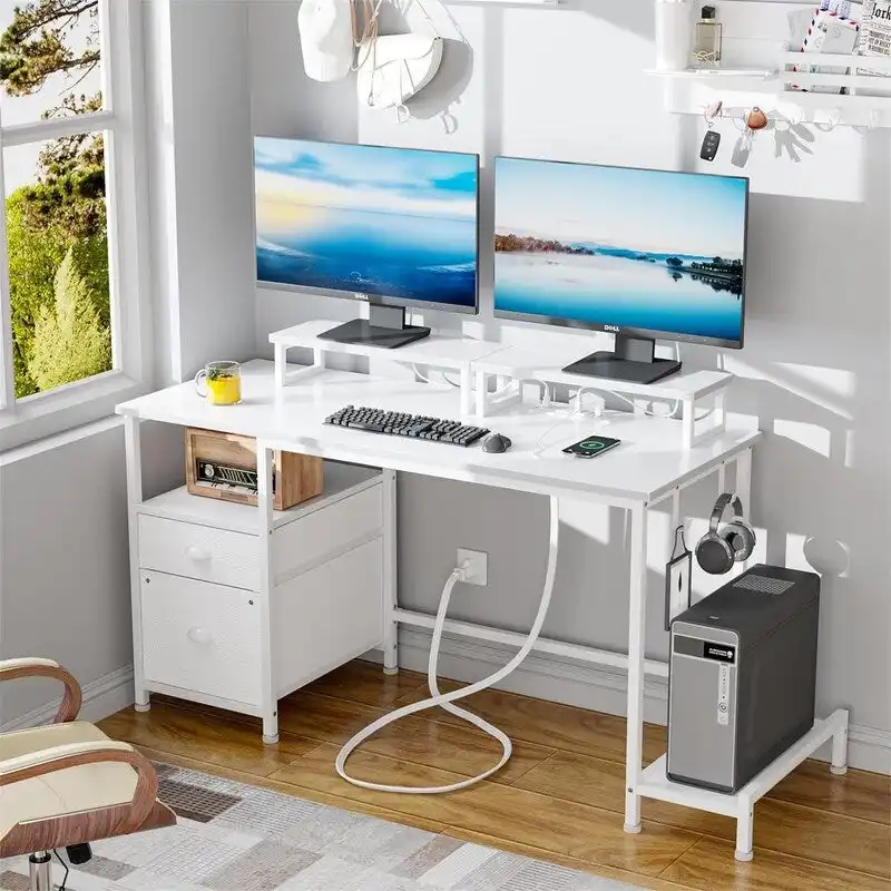 White Computer Desk with Drawer