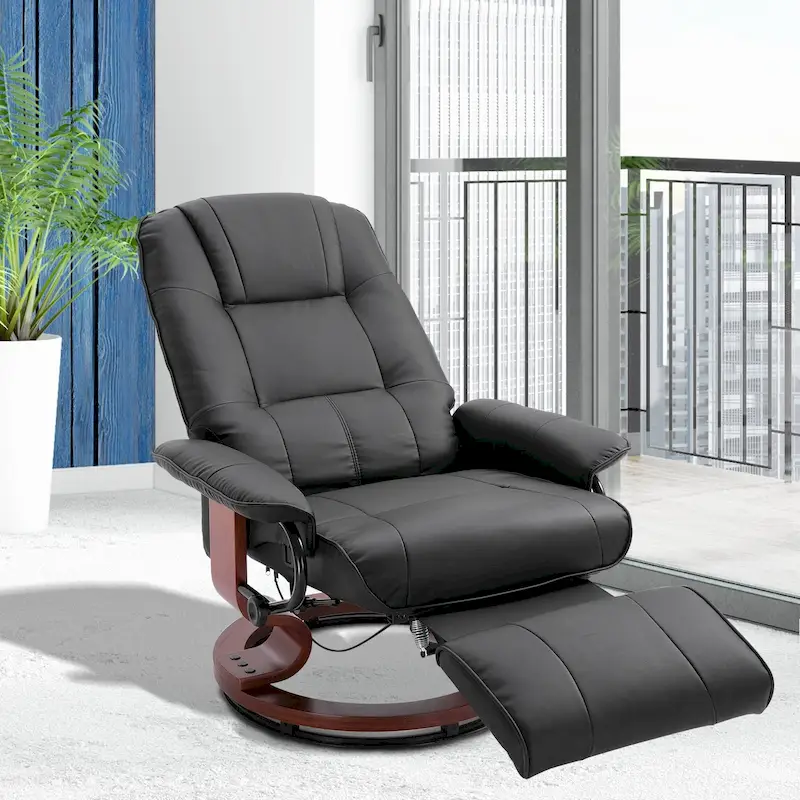 Faux Leather Adjustable Manual Swivel Base Recliner Chair with Comfortable and Relaxing Footrest