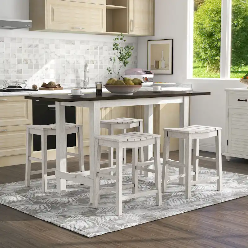 Farmhouse Wood 5-Piece Counter Height Dining Table and Stool Set