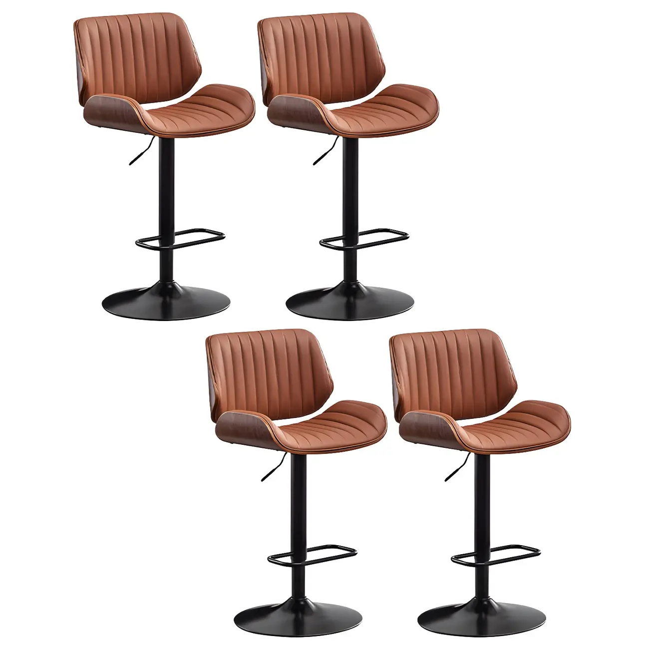 Elegant Wood Leather Red Swivel Adjustable Bar Stool