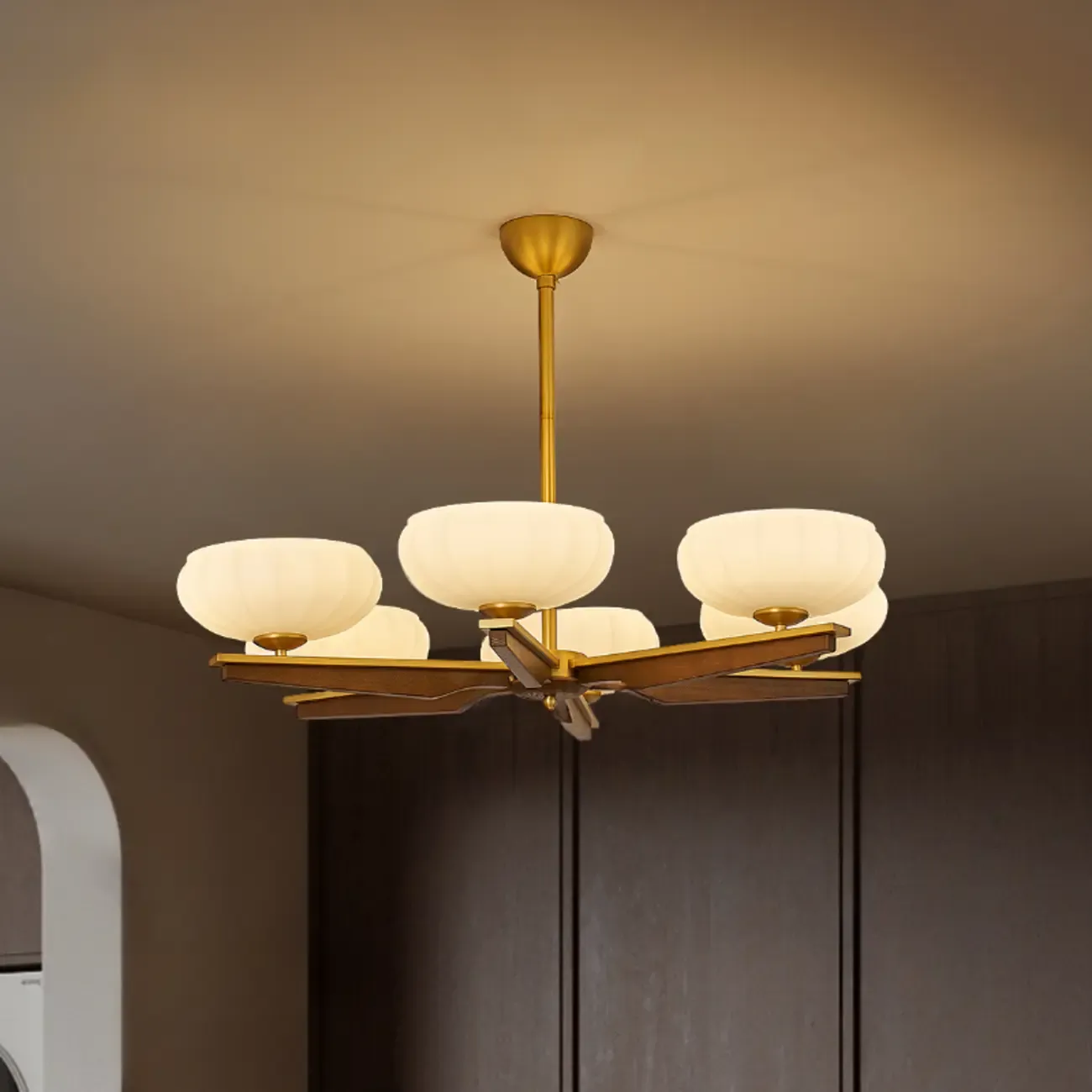 Gold Glass Flower Shaped Modern Linear Chandelier Light