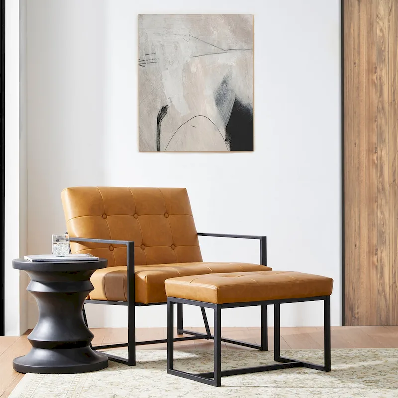 Glitzhome Set of 2 24 W Modern PU Leather Button-tufted Ottoman Foot stool