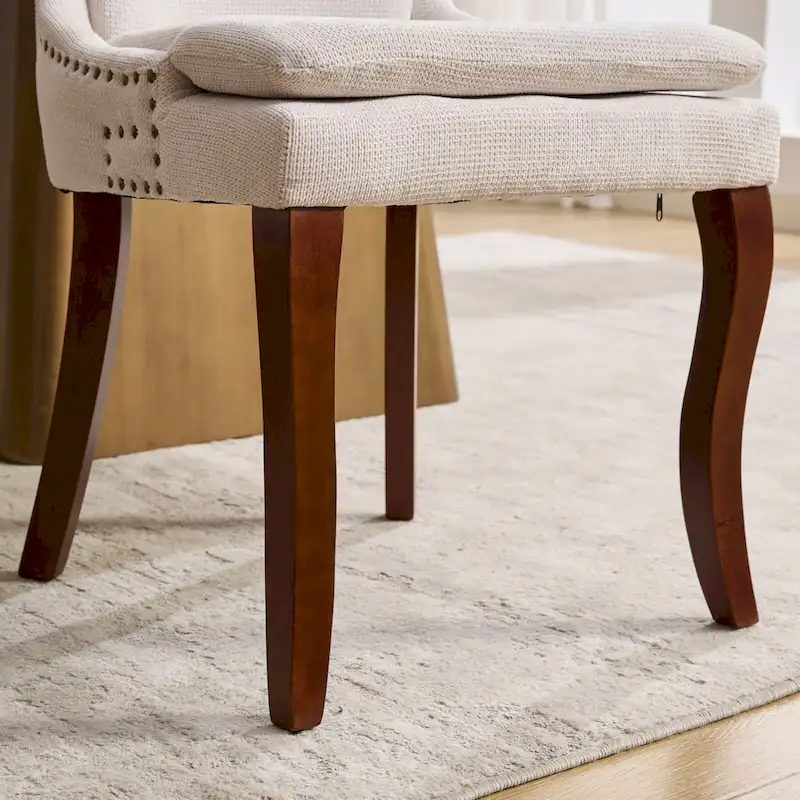 Modern Dining Chairs Set of 2,Chenille Upholstered Dining Chairs,Living Room Accent Leisure Chairs with Curved Solid Wood Legs