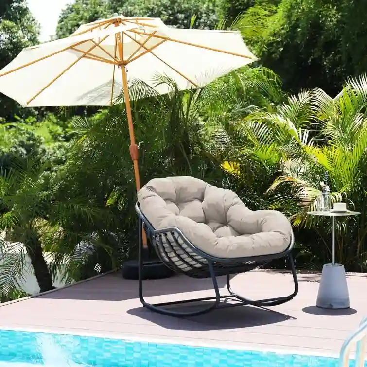 37.2 in.W Metal Frame Outdoor Rattan Rocking Chair with Cushions