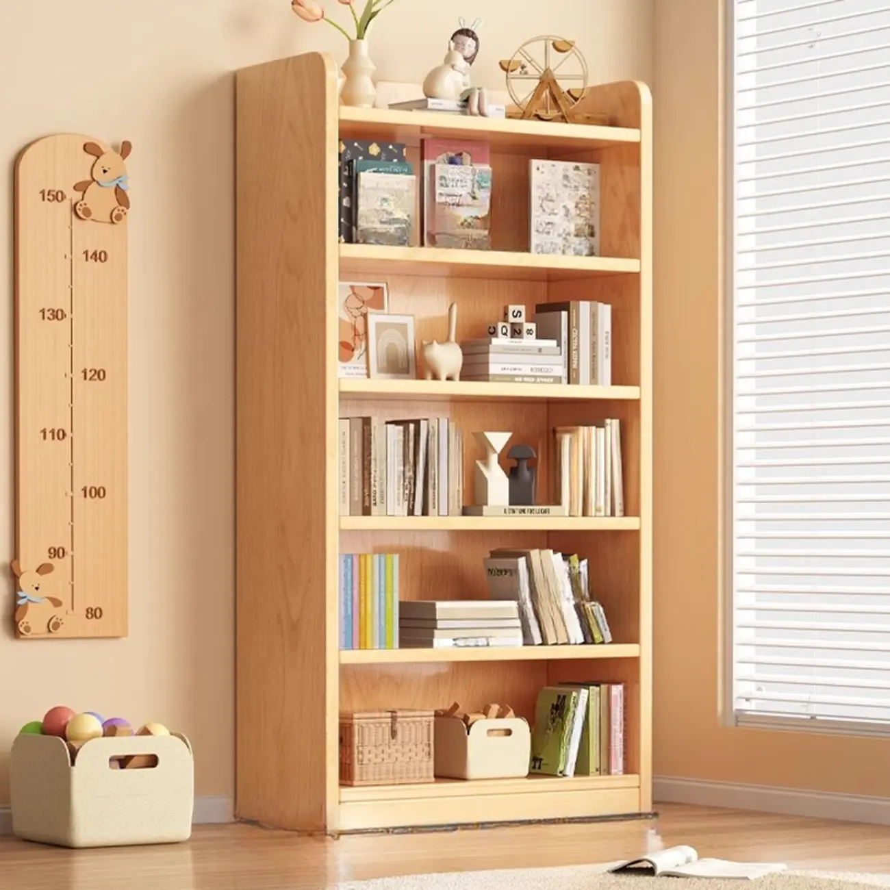 Narrow Vertical Modern Wooden Bookcase in Natural Finish