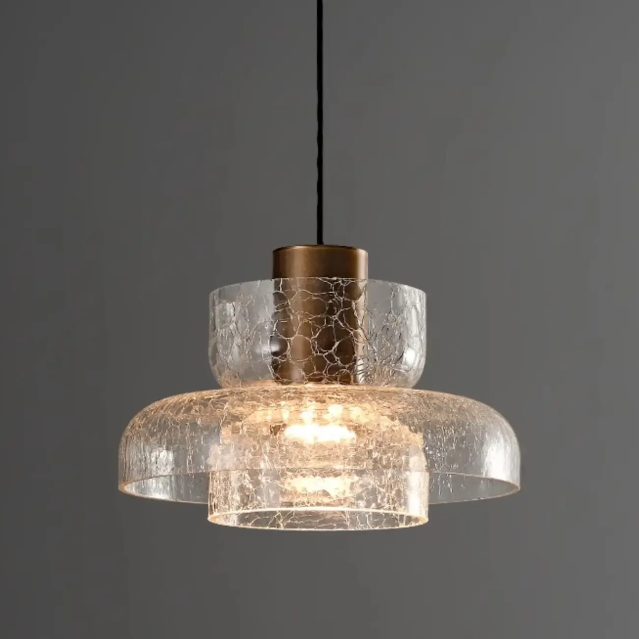 Modern Brass Metal Crackle Glass Warm LED Pendant Light