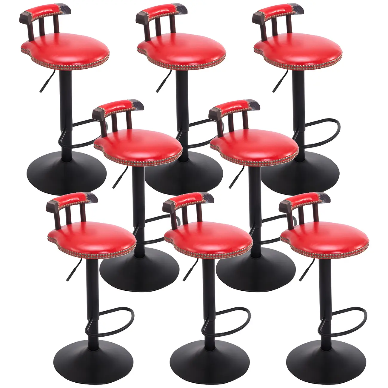 Industrial Round Leather Adjustable Bar Stools