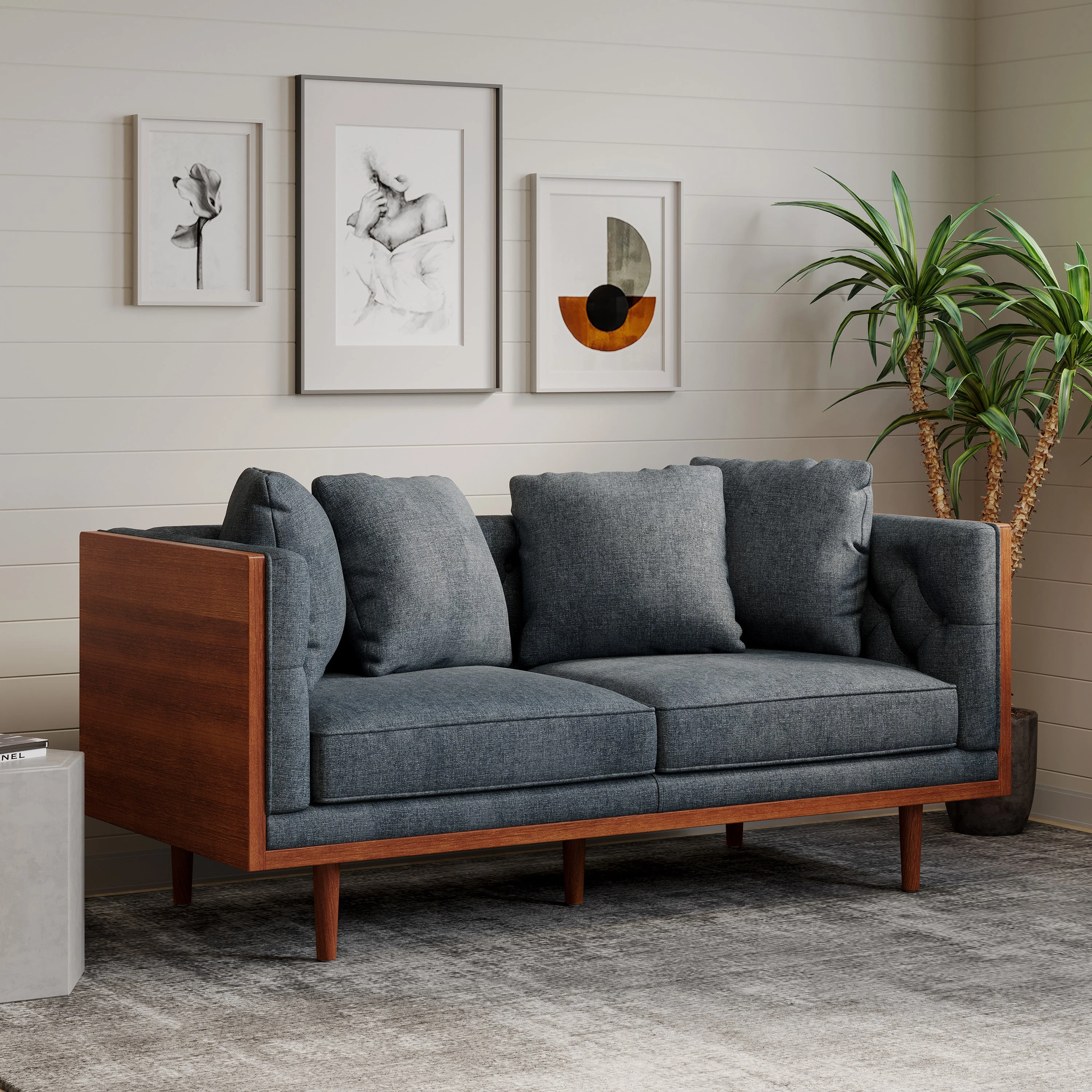 Mid-Century Modern Button-Tufted Loveseat