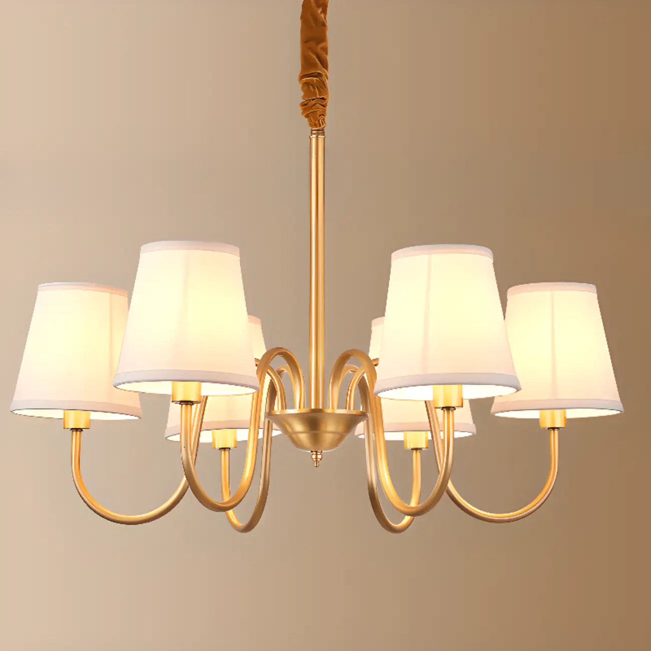 Modern Brass Hanging Chandelier with Fabric Shade