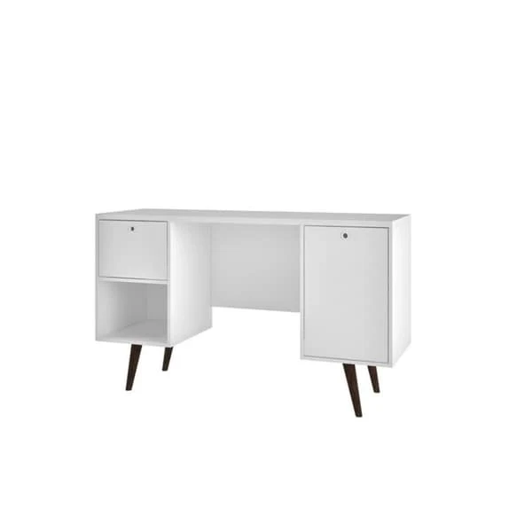 Brown/White 1-Drawer Mid-Century Office Desk, 1 Person