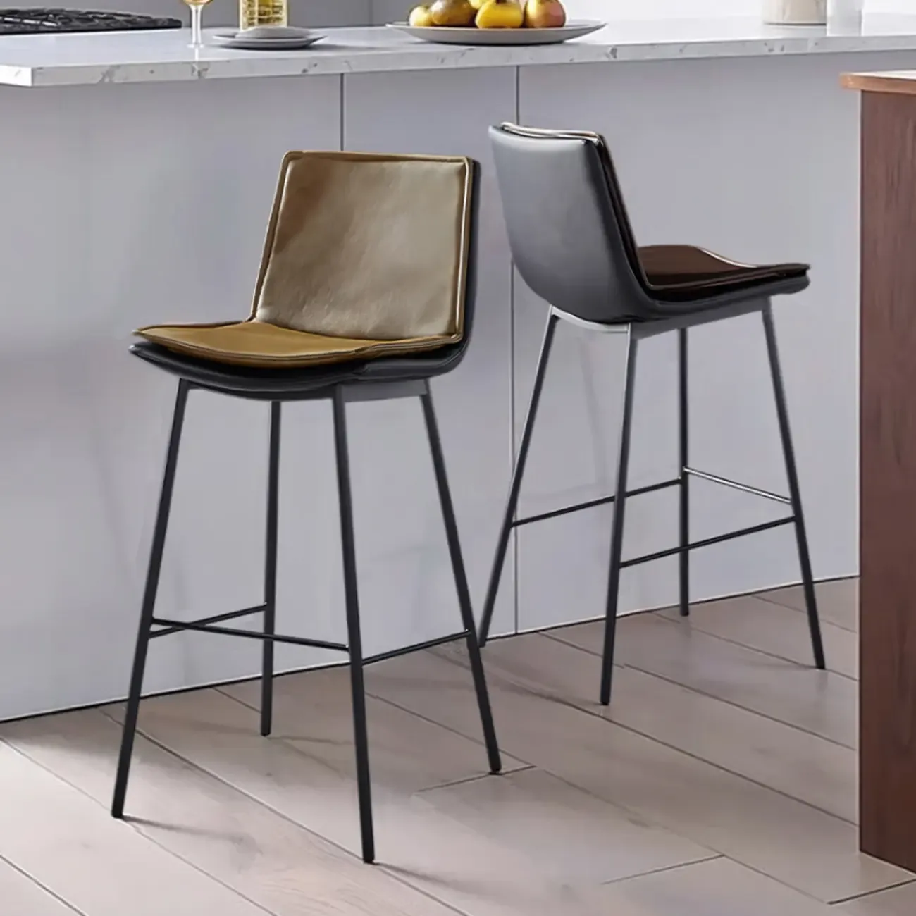 Modern Leather Counter Height Bar Stool with Back