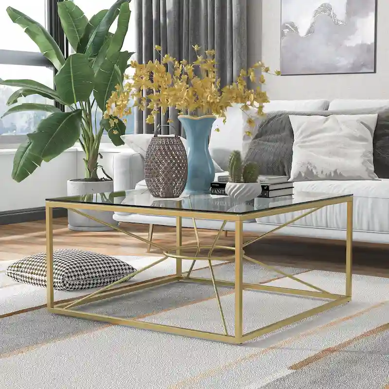 Glam Gold Coated 35-inch Steel and Glass Coffee Table