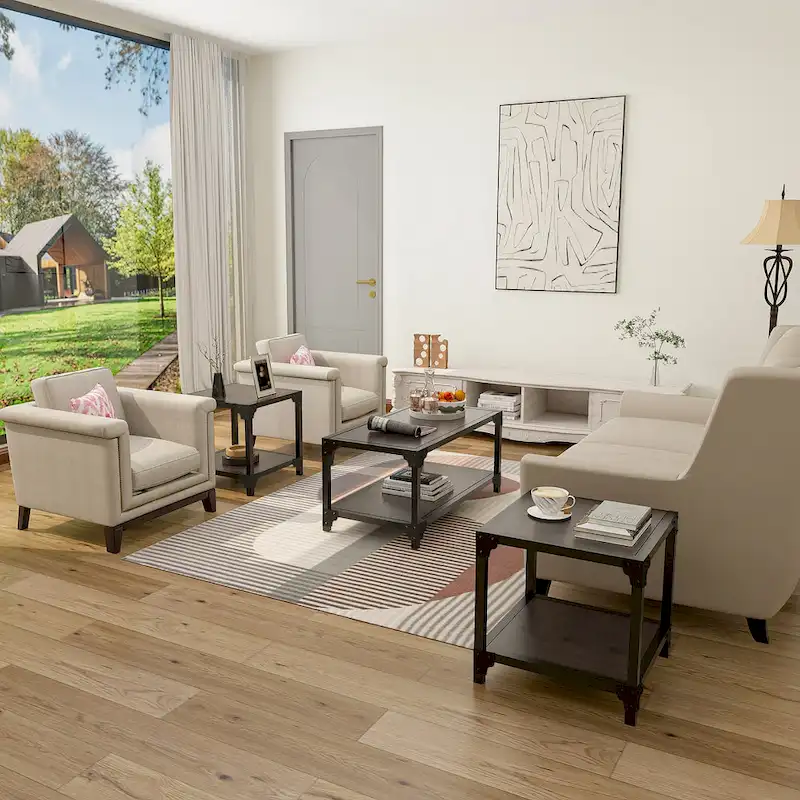 Davee 3 Pieces Wood and Metal Coffee Table Set with Shelf - 40  x20  x18   & 20  x20  x20   &20  x20  x20