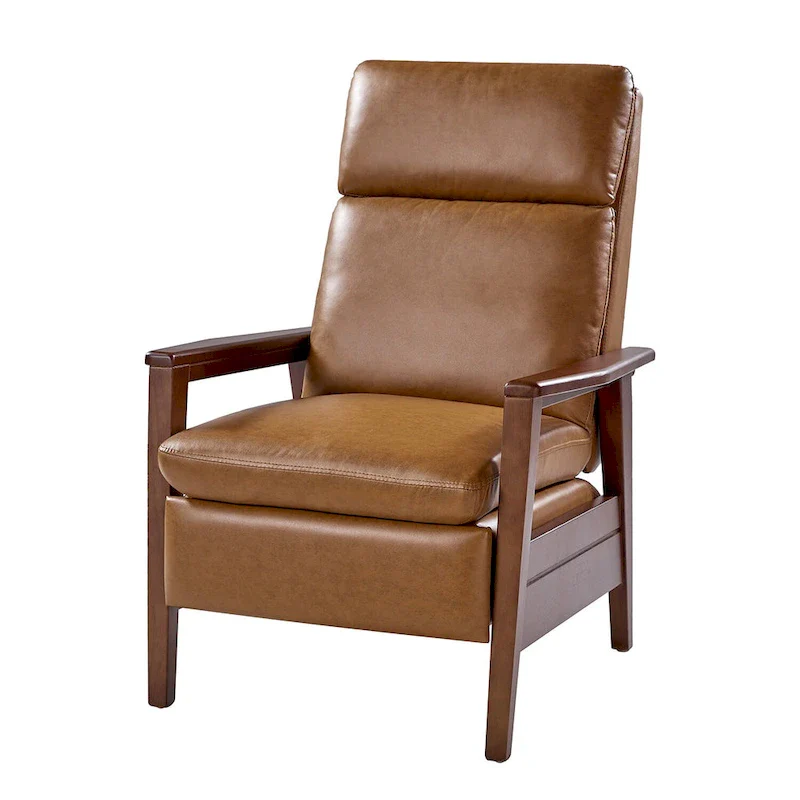Mid-century Vegan Leather Solid Wood Recliner