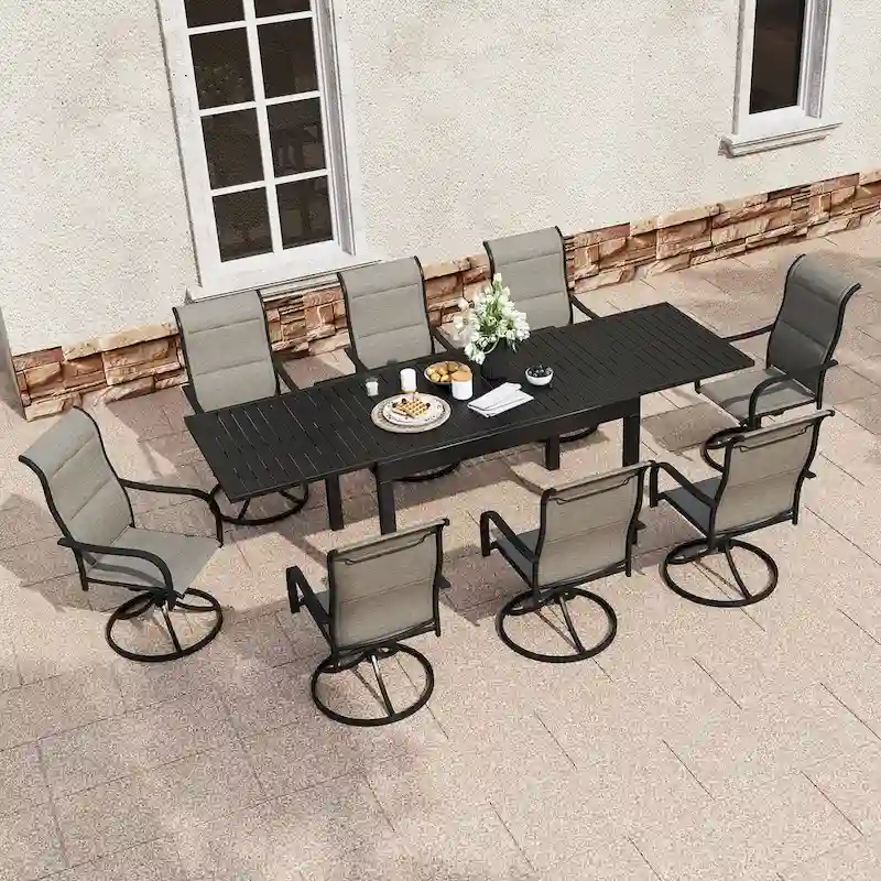9 Pieces Patio Dining Set with Extendable Dining Table