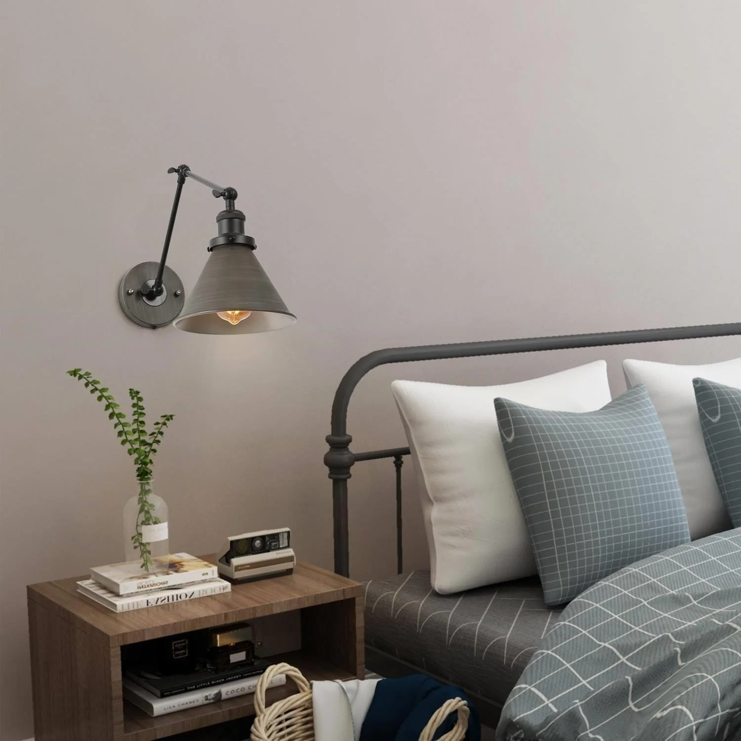 Set of 2 Modern Adjustable Swing Arm Lights Plug-in Hardwire Wall Sconces