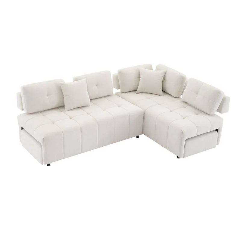 91.73  L-Shaped 4 Seater Sectional Sofa with 2 Hidden Stools, 2 Removable Lumbar Pillows, and Durable Chenille Upholstery